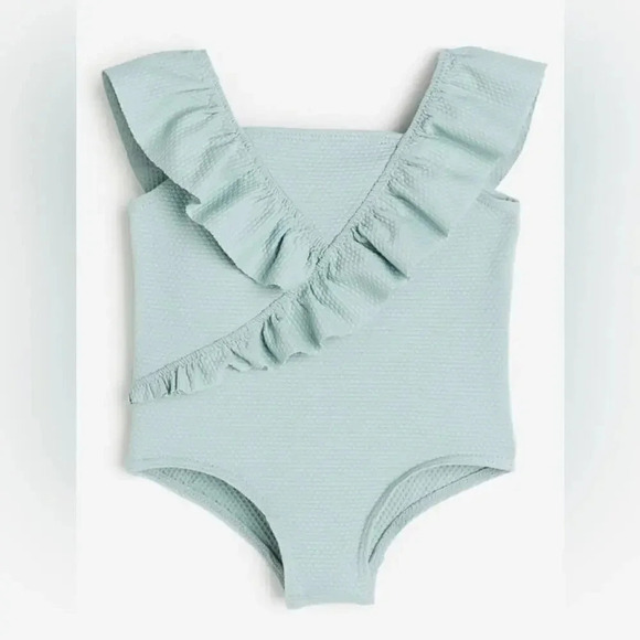 H&M baby girl swimsuit one-piece ruffles toddler ribbed mint - Picture 1 of 5